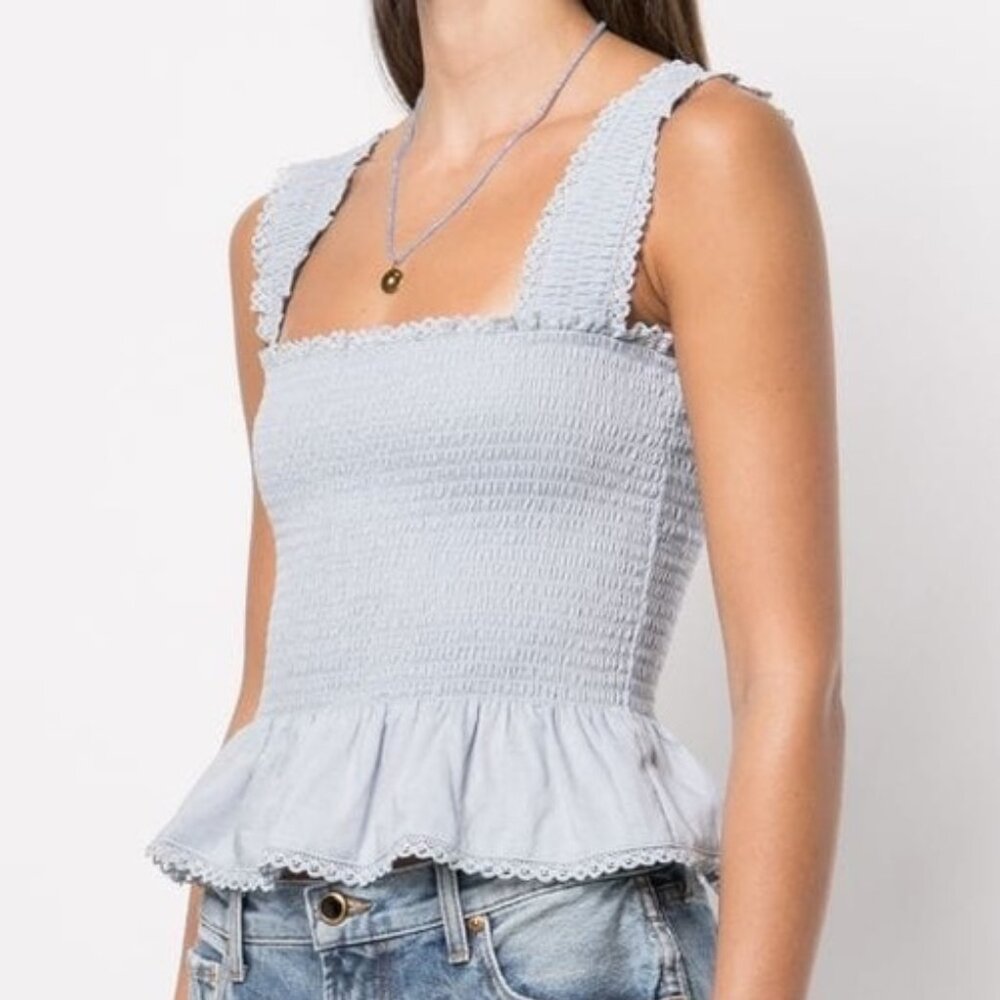 Like New Reformation Oakleigh Smocked Tank Top, Size XS, Blue